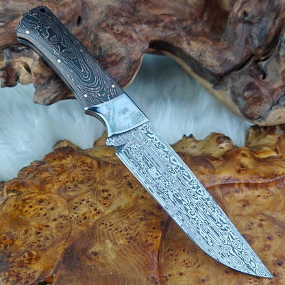 Custom Hunting Knife in Powder Damasteel with Carbon Fiber