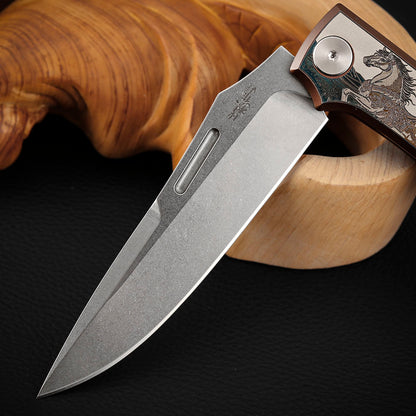 3.7 Inch Pocket Knife Laser-Engraved Titanium Handle, Vanax Steel