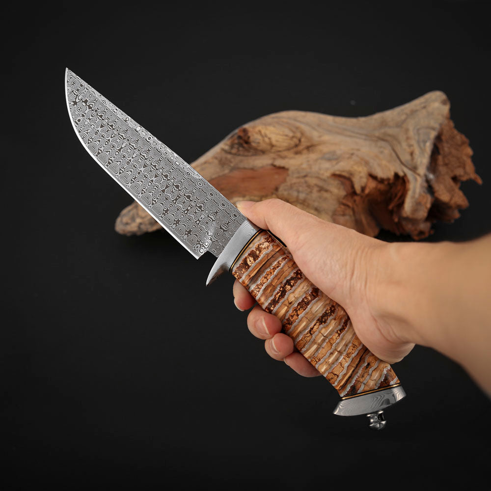 Hunting Custom Knife in Damasteel, Ironwood & Mammoth Tusks