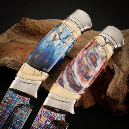 Custom Knives Mosaic Damascus Bluing Heating Leather Sheath