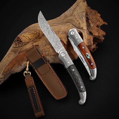 3.3 Inch Clip Point Slip Joint Pocket Knife, Damascus Steel