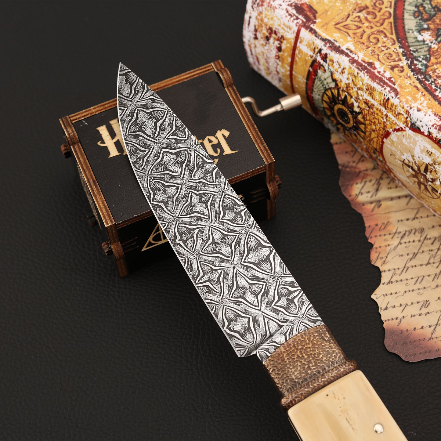 Custom Hunter Mosaic Damascus Mammoth Tusks