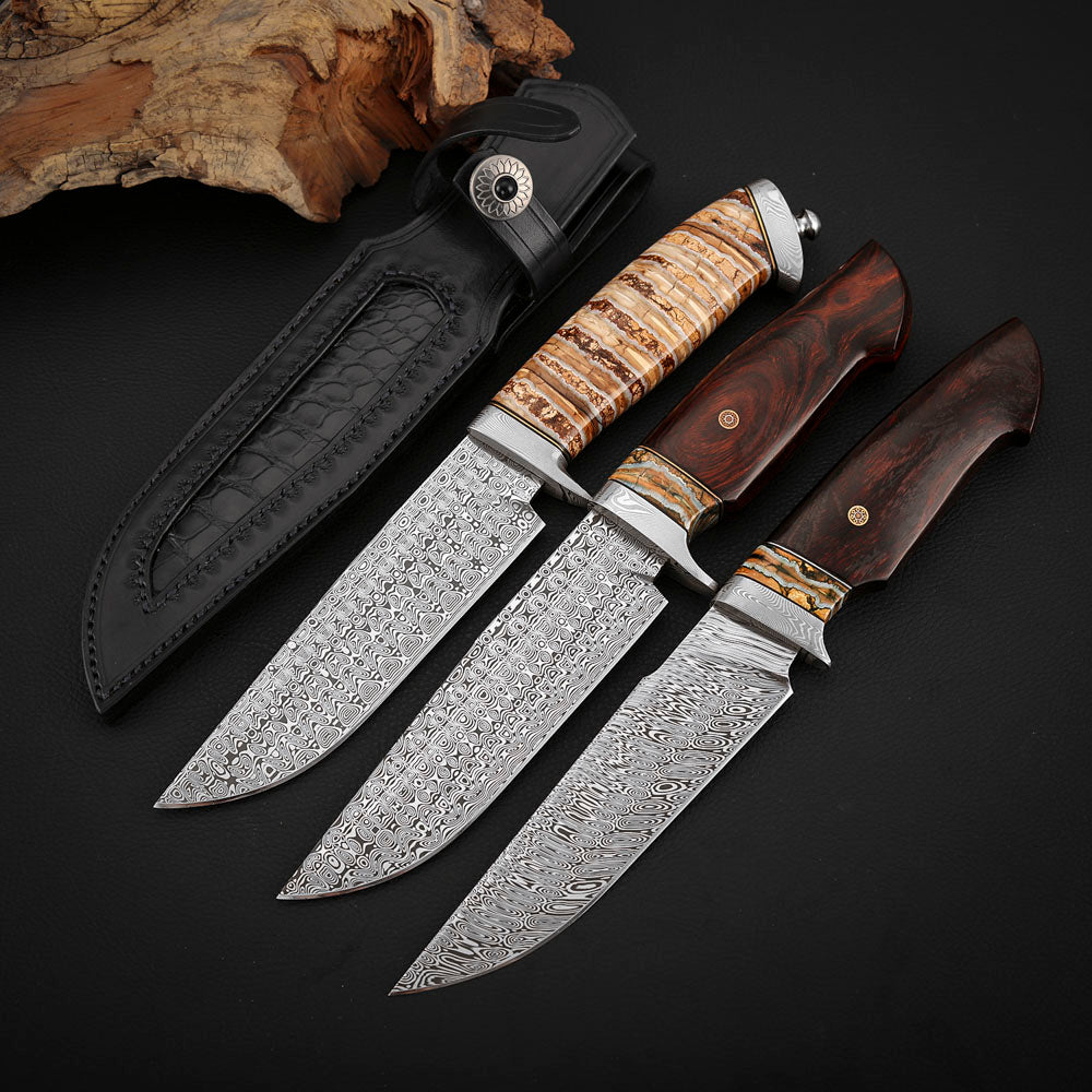 Hunting Custom Knife in Damasteel, Ironwood & Mammoth Tusks
