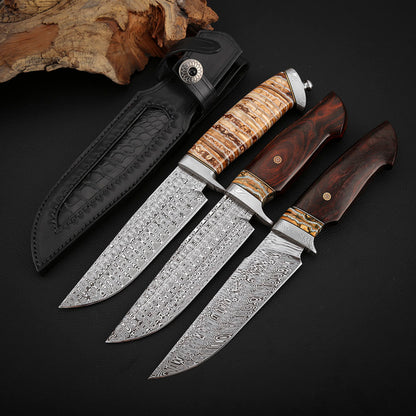 Hunting Custom Knife in Damasteel, Ironwood & Mammoth Tusks
