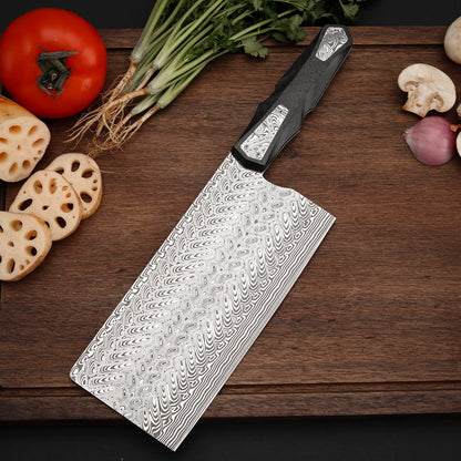 7.4" Cleaver Knife in Damasteel with Carbon Fiber