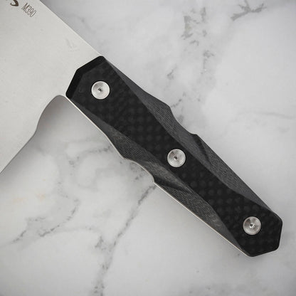 7 Inch Chinese Cleaver Knife, M390 Steel, Carbon Fiber Handle