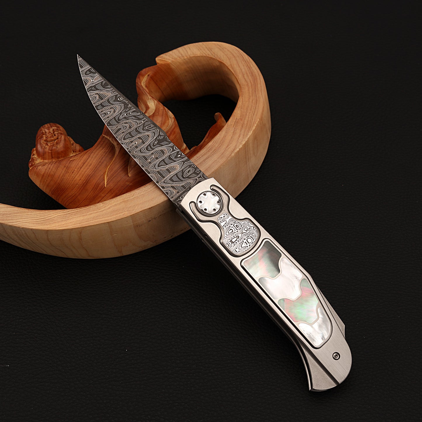 Custom Button Lock Folding Knife Forged Damascus Steel