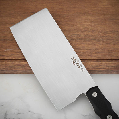 7 Inch Chinese Cleaver Knife, M390 Steel, Carbon Fiber Handle