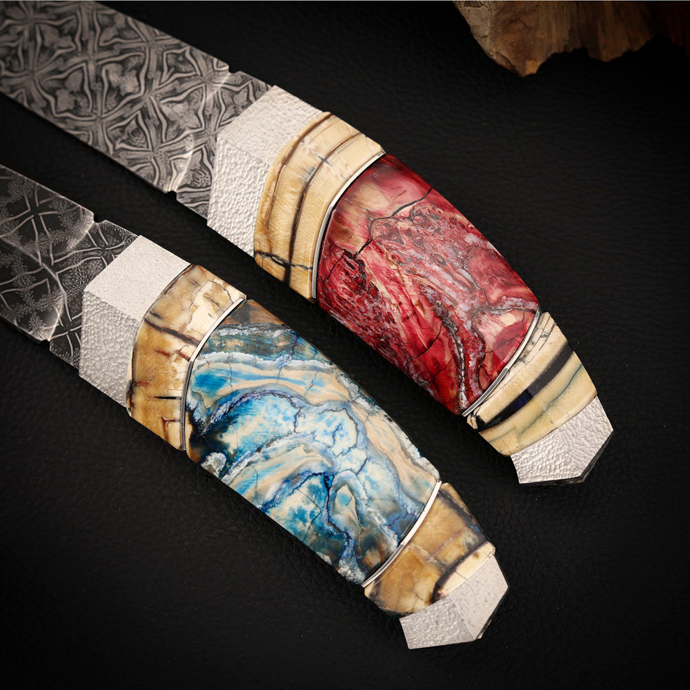 Mosaic Damascus Puukko Mammoth Tusks Handle