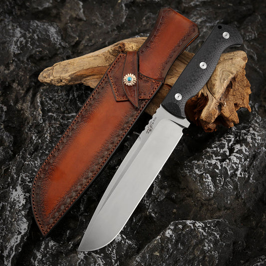 7.2 Inch M390 Steel Fixed Blade Knife with Leather Sheath