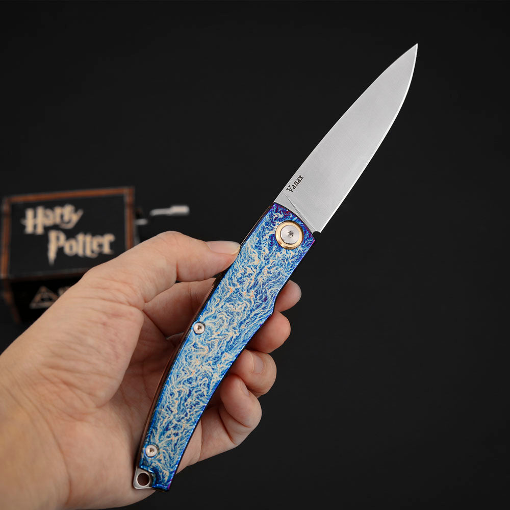 Slip Joint Knife Vanax Steel 3.46" Leaf Shape Blade Titanium