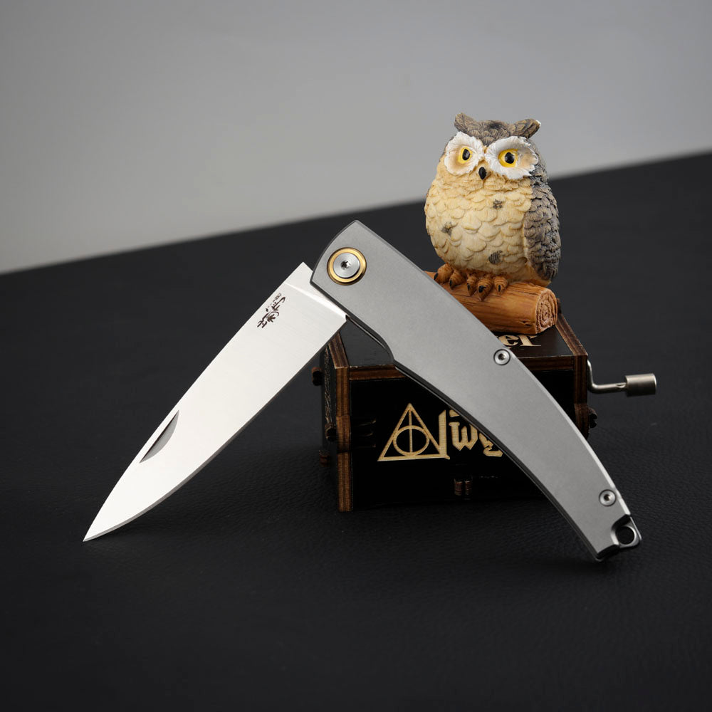 Slip Joint Knife Vanax Steel 3.46" Leaf Shape Blade Titanium