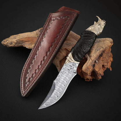 Rhino Custom Hand-engraved Fixed Blade Knife, Swedish Powder Damasteel™