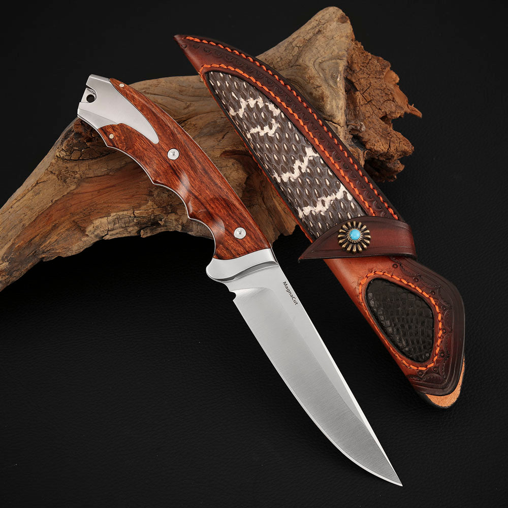 MagnaCut Steel Fixed Blade Knife 4.7" Ironwood