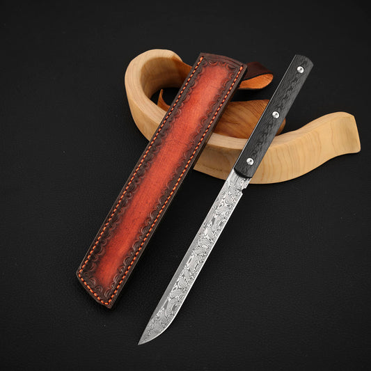Damasteel Fixed Blade Knife Carbon Fiber Handle Tanto EDC Utility Knife