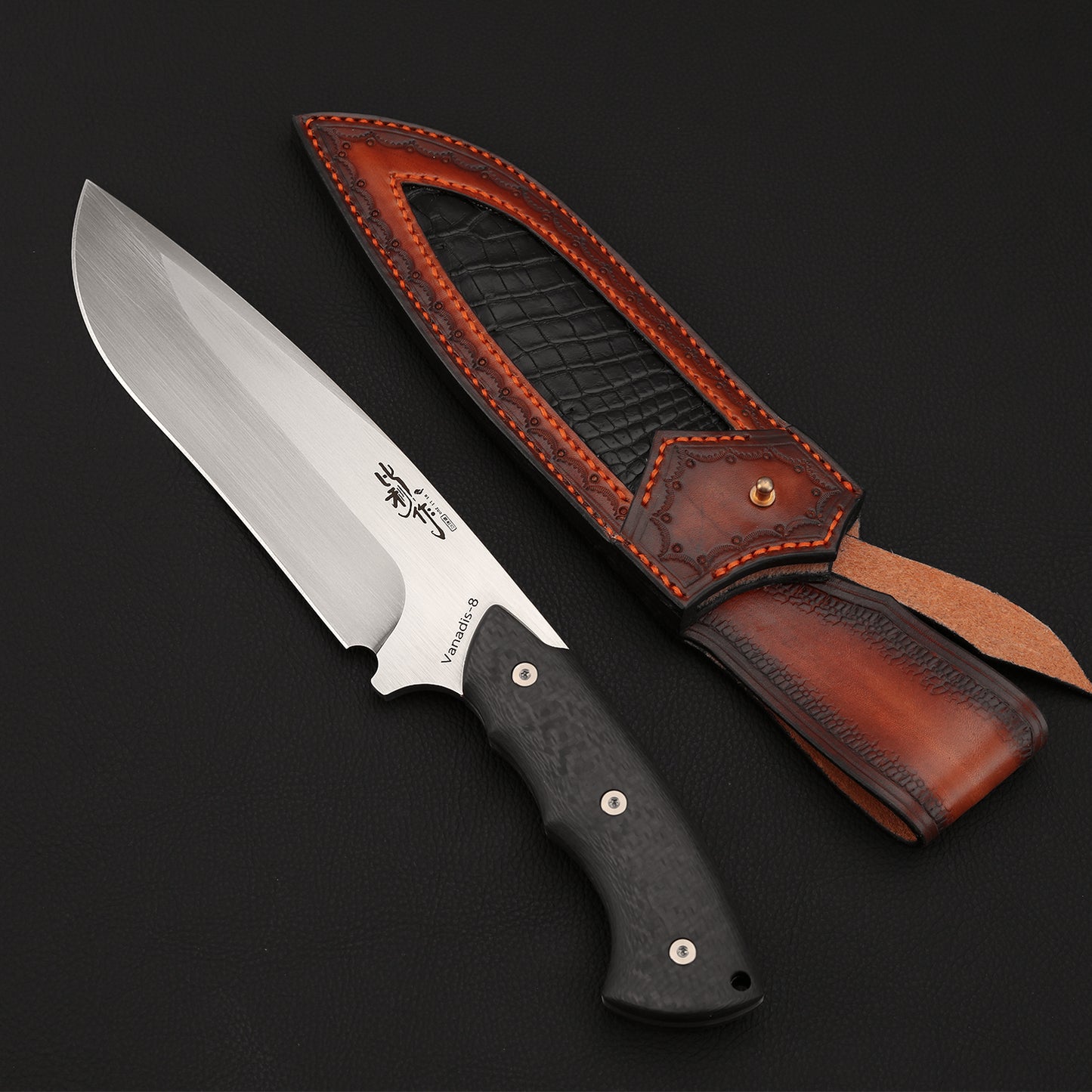 6.7 Inch Vanadis-8 Steel Fixed Blade Knife Carbon Fiber