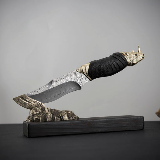 Rhino Custom Hand-engraved Fixed Blade Knife, Swedish Powder Damasteel™