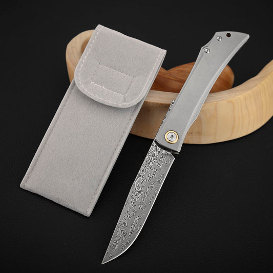 Detent Slip Joint Pocket Knife, Damascus Steel, Titanium