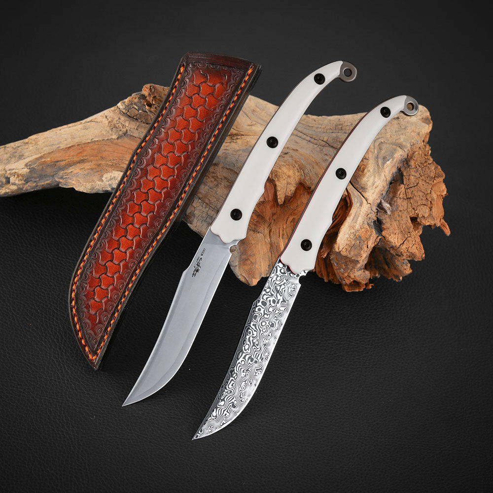 Persian EDC Fixed Blade Knife, M390 San Mai & Damascus Steel