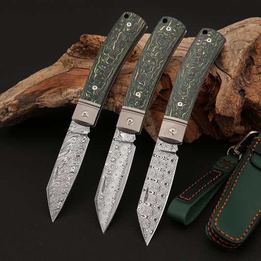 Slip Joint Pocket Knife in Damasteel with Carbon Fiber