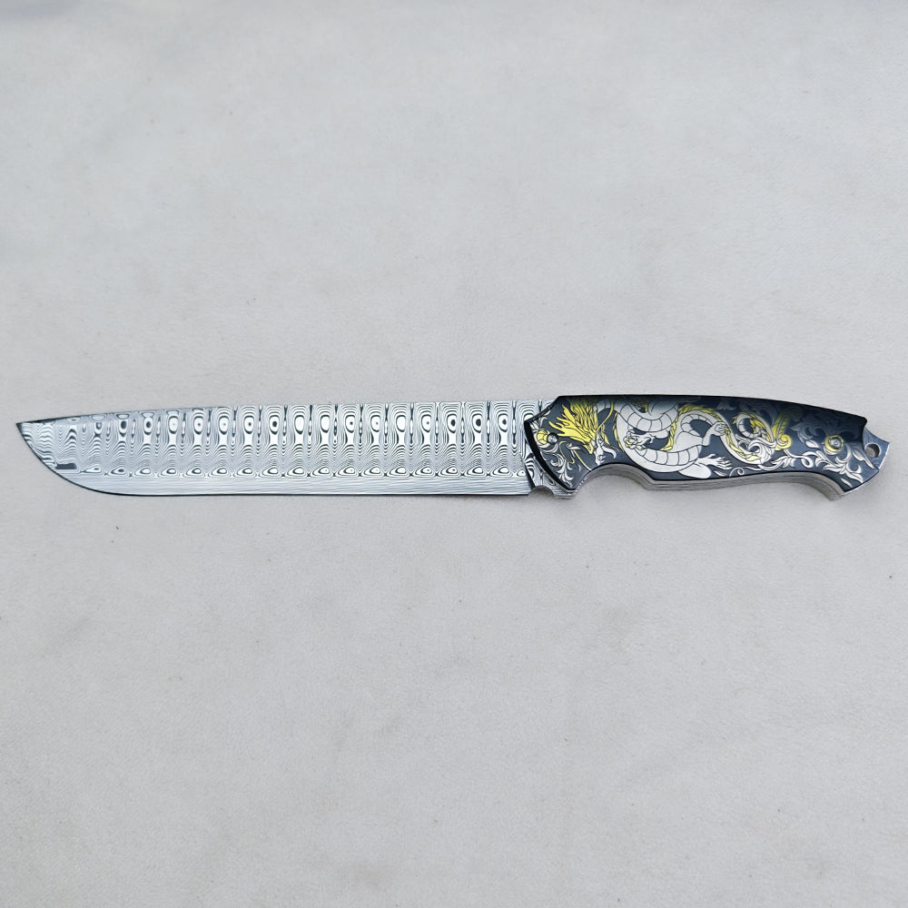 Custom Fixed Blade Knife | 7.3 Inch Damasteel | Titanium