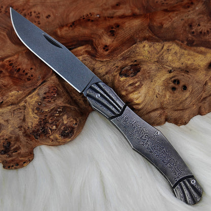 Wootz Steel Pocket Knife with Damascus Handle