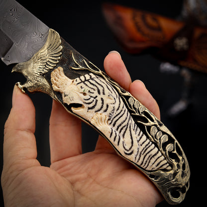 Cuchillo de hoja fija tallado a mano Tigerhawk