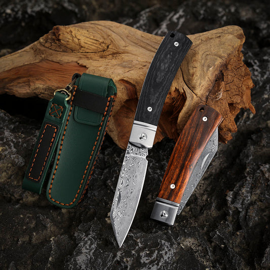 Slip Joint Pocket Knife in Damascus Steel with Carbon Fiber