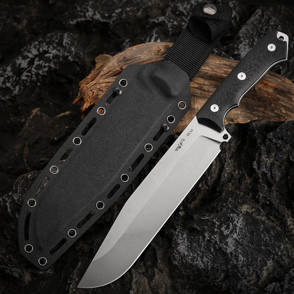7.8 Inch Machete Fixed Blade Knife, DC53 Steel, Carbon Fiber Handle