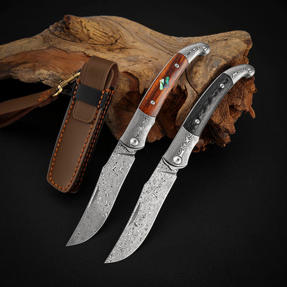 3.3 Inch Clip Point Slip Joint Pocket Knife, Damascus Steel