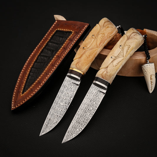 Crab Knife Damasteel Antler Handle