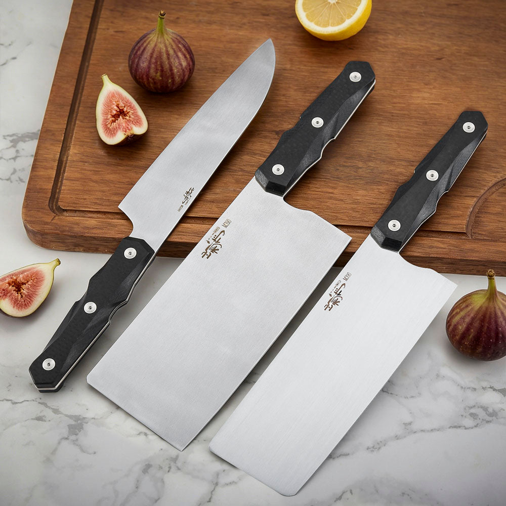 7 Inch Chinese Cleaver Knife, M390 Steel, Carbon Fiber Handle