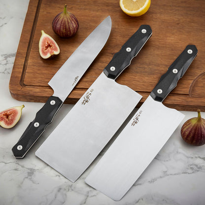 7 Inch Chinese Cleaver Knife, M390 Steel, Carbon Fiber Handle