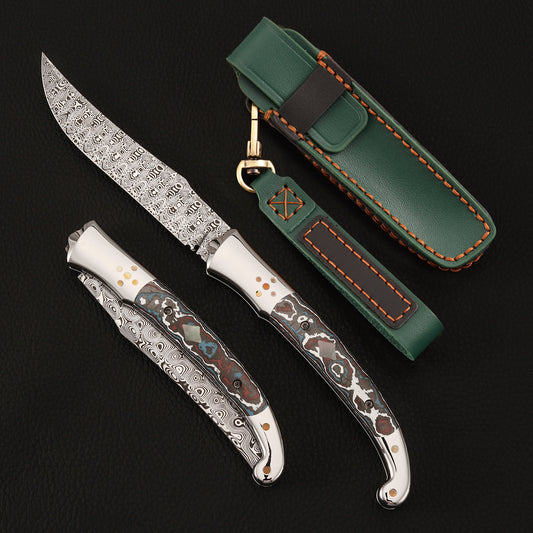 Laguiole Pocket Knife in Damasteel, Blue