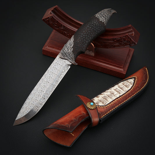 Silver Eagle Fixed Blade Knife in Damasteel