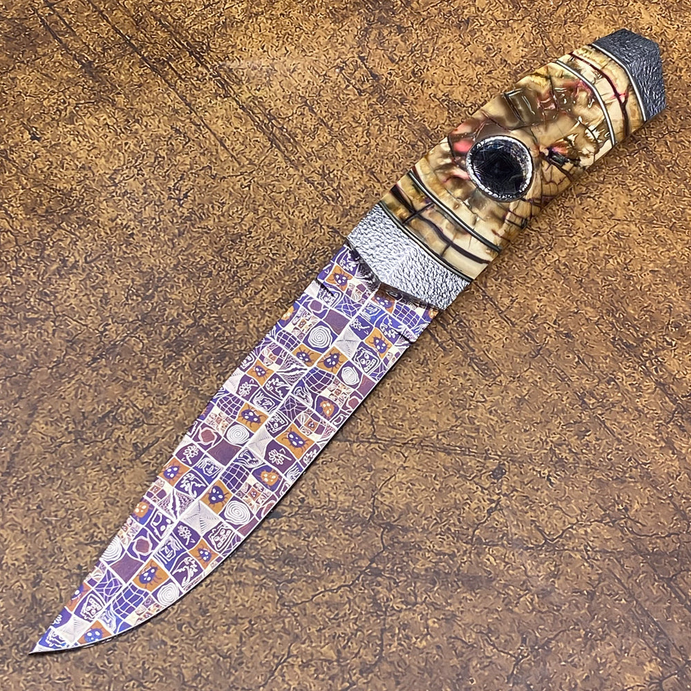 Mosaic Damascus Hunter with Mammoth Tusks