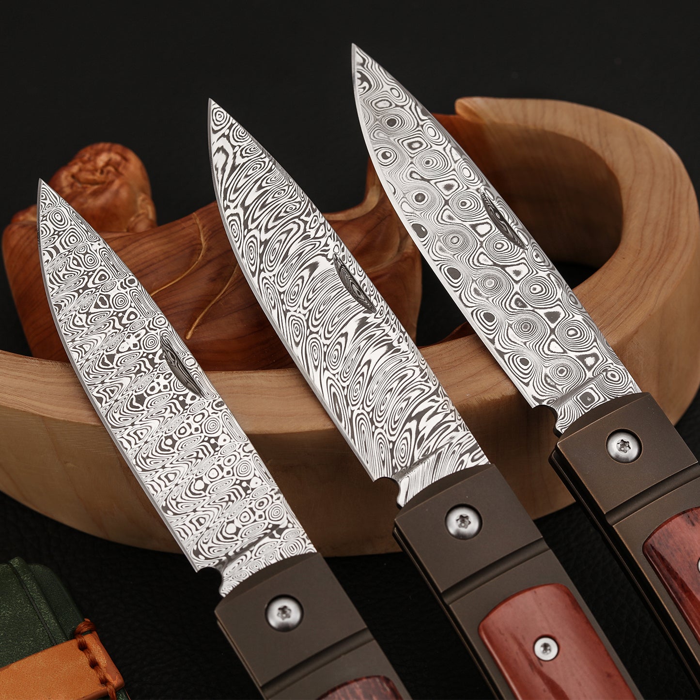 Custom Spear Point Damasteel Pocket Knife, Brown