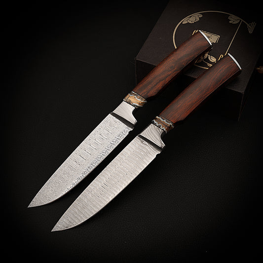 Integrated Forging Camp Knife in Damasteel with Desert Ironwood