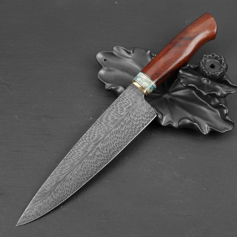 Custom Feather Damascus Steel Chef Knife