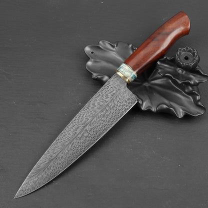 Custom Feather Damascus Steel Chef Knife