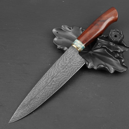 Custom Feather Damascus Steel Chef Knife