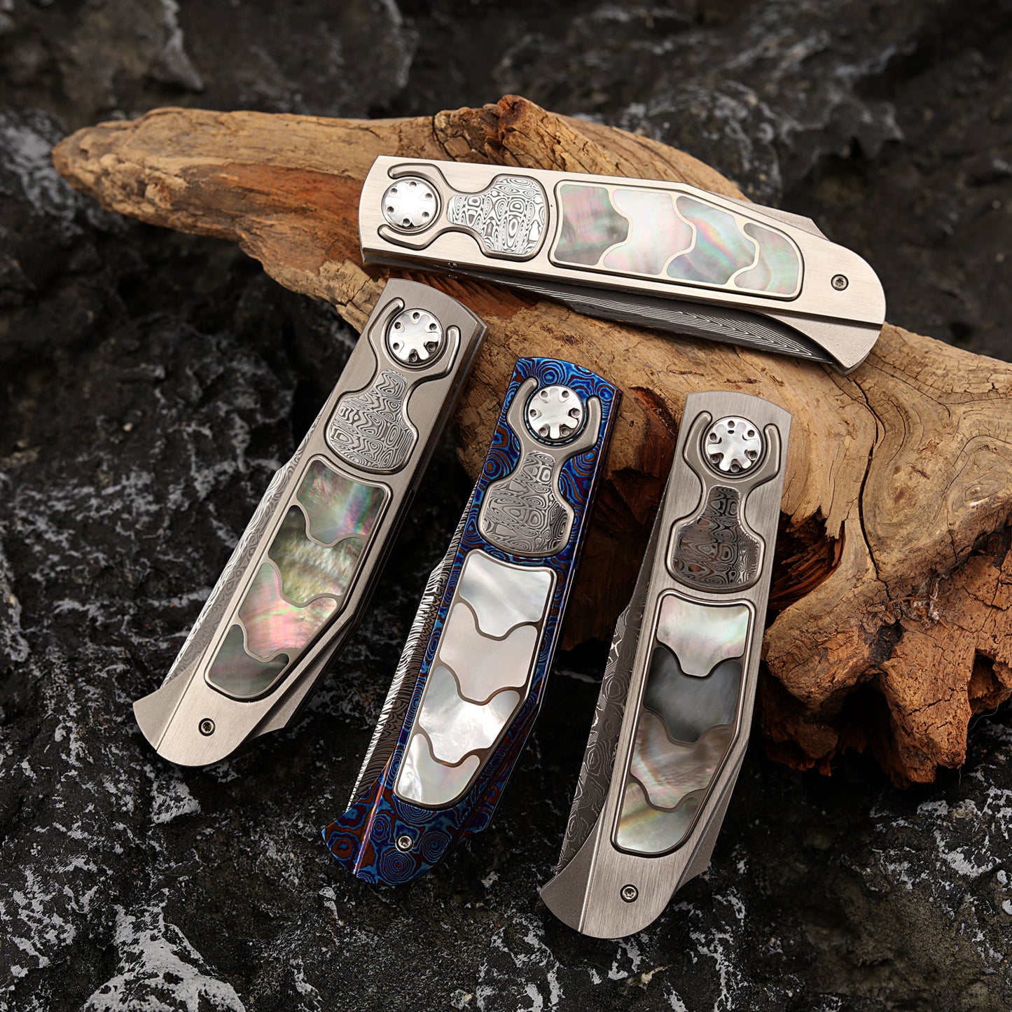 Custom Button Lock Folding Knife Forged Damascus Steel