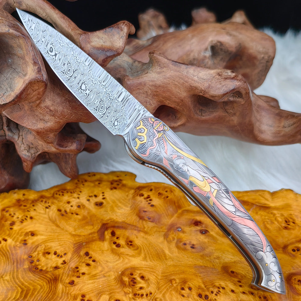 Celestial Hand-engraved Pocket Knife