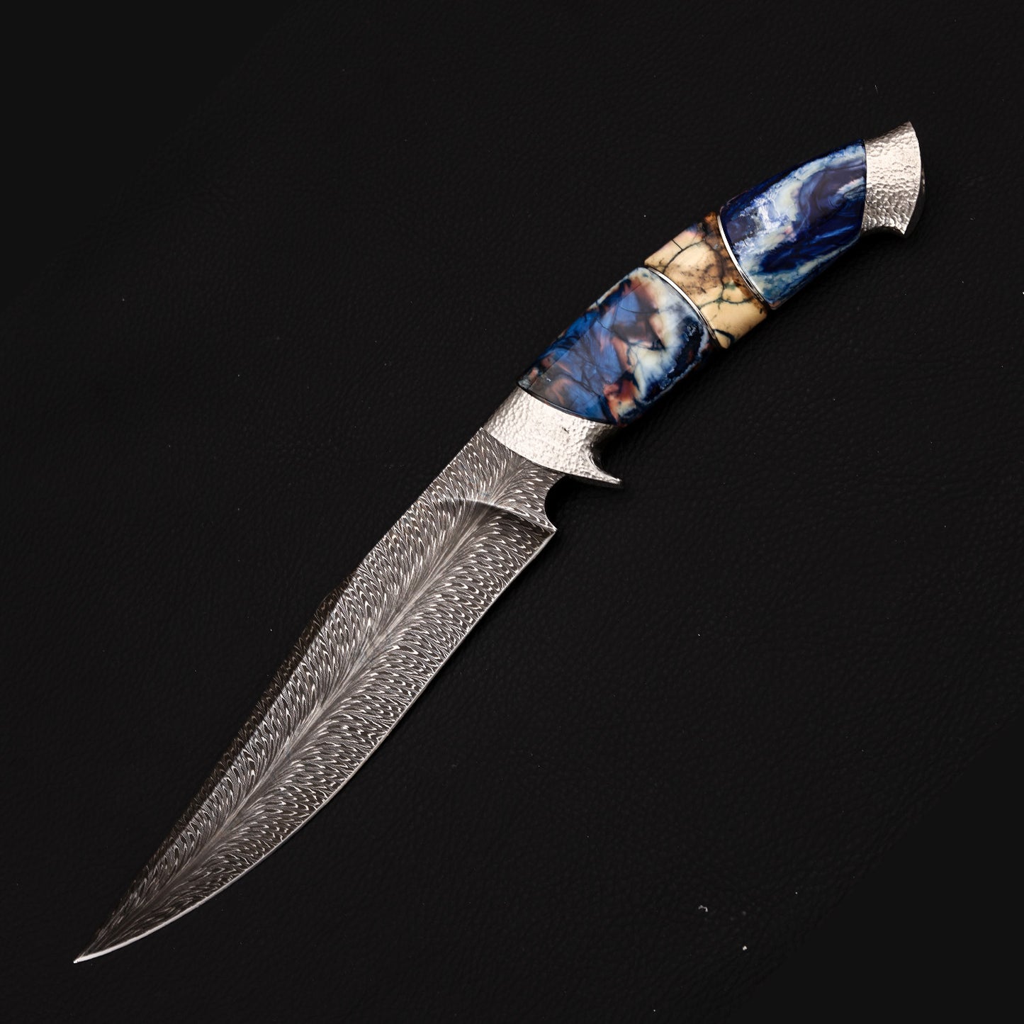 Forged Feather Damascus Steel Bowie Knife (6" Mammoth Tusks)