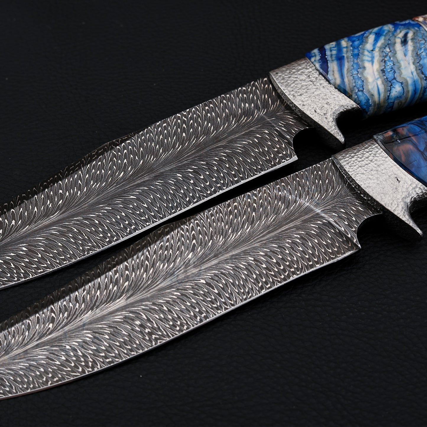 Forged Feather Damascus Steel Bowie Knife (6" Mammoth Tusks)