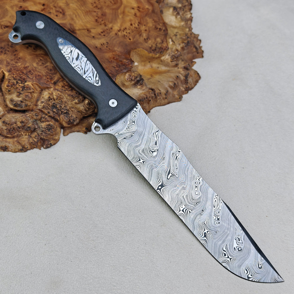 Survival, Camp Knife | 7.3 Inch Damasteel Bjorkmans-Twist | Carbon Fiber, Ironwood