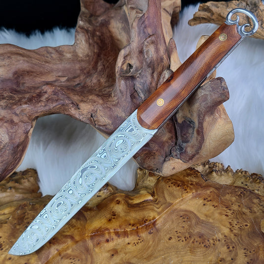 6.3" Fixed Blade Knife in Damasteel with Ironwood