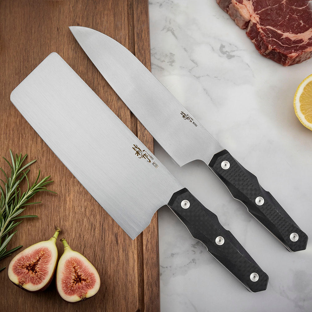 7 Inch Chef's Santoku Knife, M390 Steel, Carbon Fiber Handle