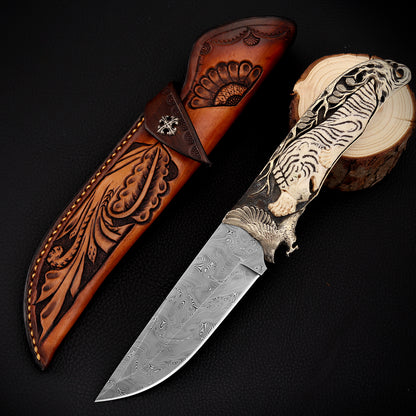 Cuchillo de hoja fija tallado a mano Tigerhawk