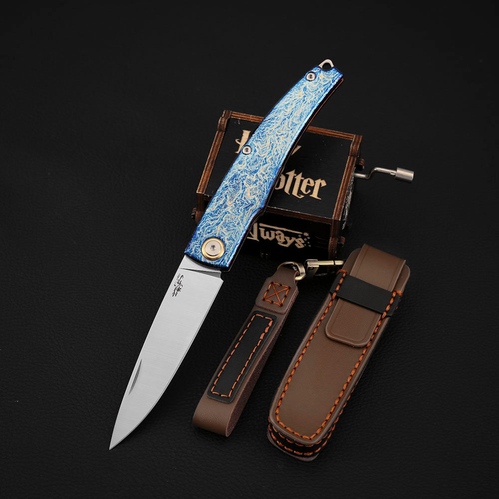 Slip Joint Knife Vanax Steel 3.46" Leaf Shape Blade Titanium